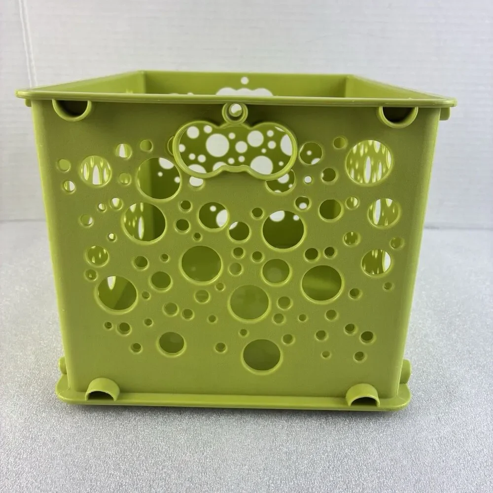 Vintage Yaffa Plastic Storage Crate Lime Green Stackable 9x6x7 Bin Bubbles Small
